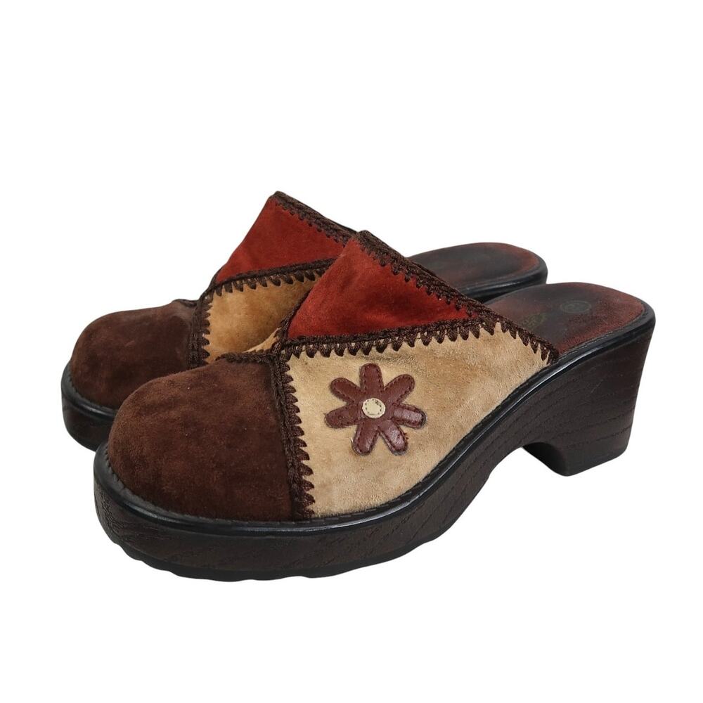 Lower East Side Vintage 90s/Y2K Brown Suede Patchwork Clogs 6.5